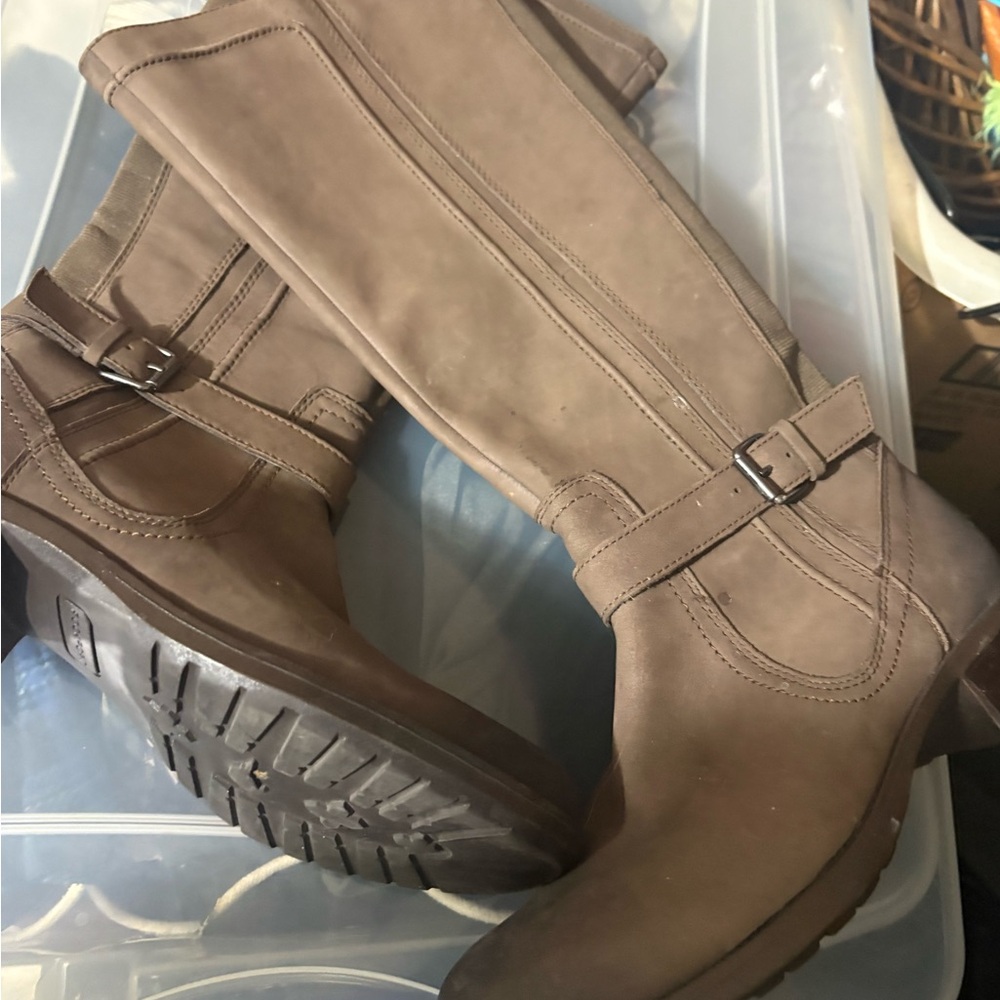 Rockport Women's Tall Taupe Buckle Riding Boots